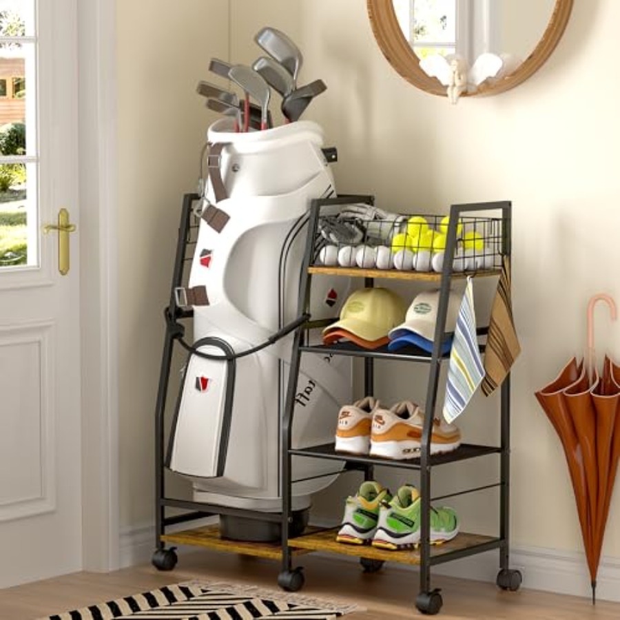 Golf Equipment Garage Storage - Golf Bag Garage Storage Rack with