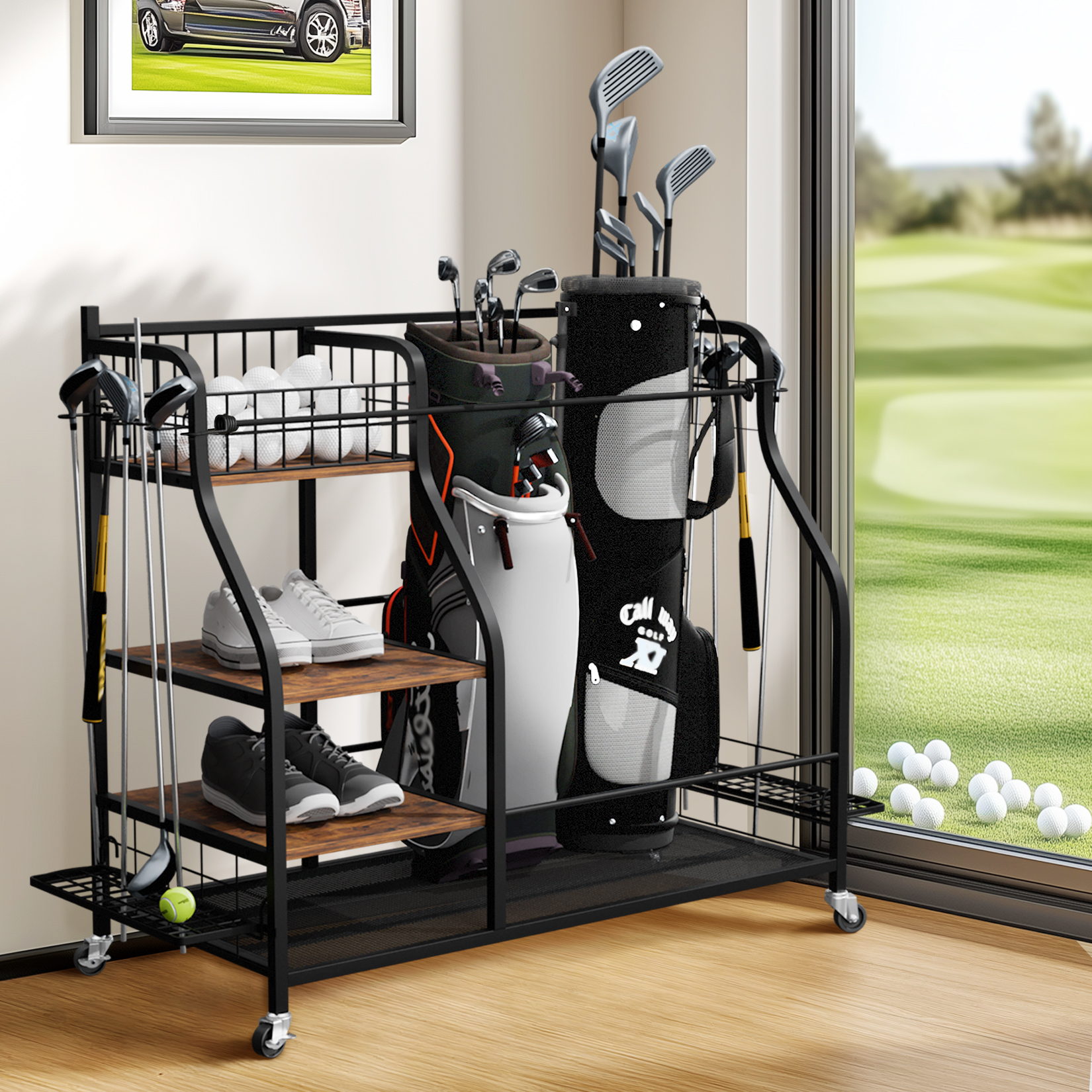 Golf Equipment Garage Storage - Golf Storage Garage Organizer Rack Rolling