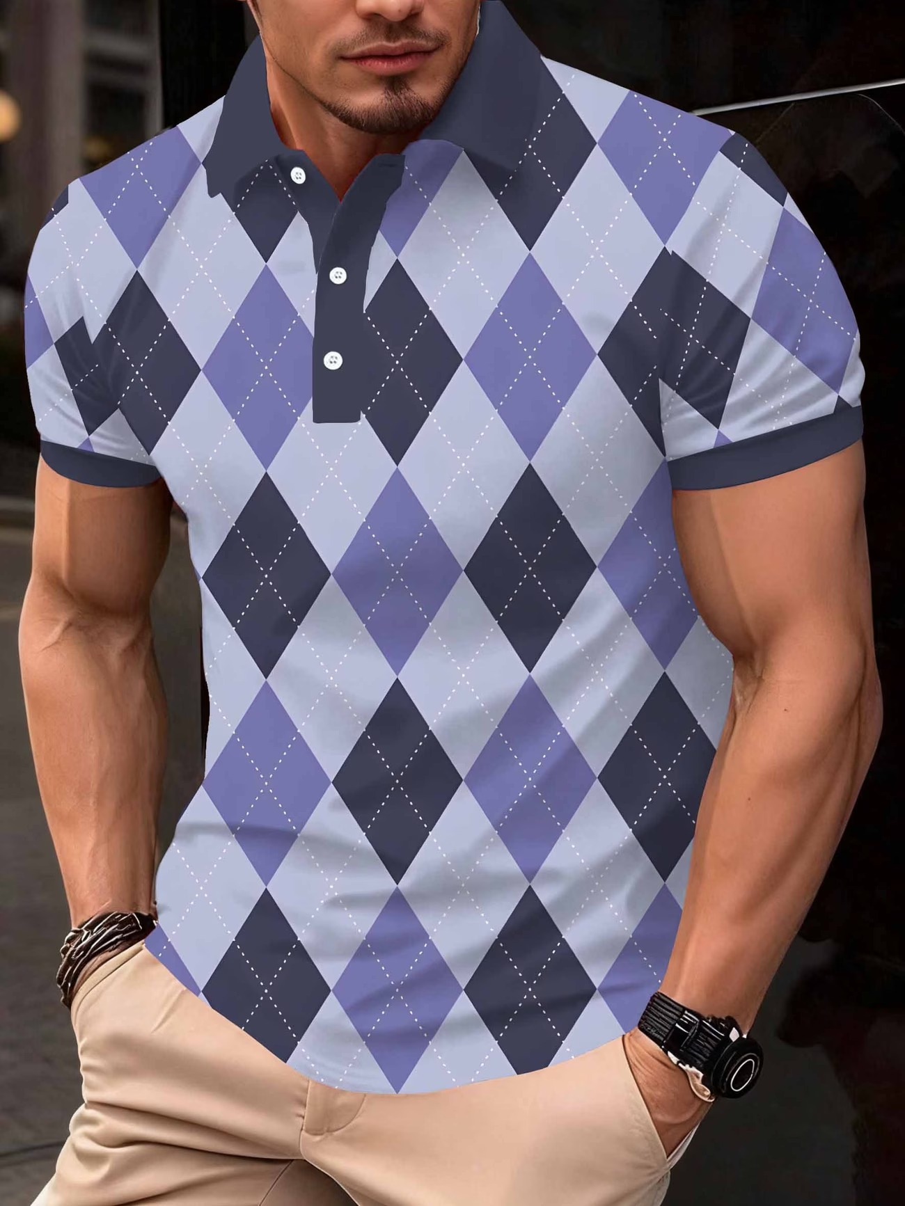 Golf Equipment Rental - Men's Argyle Golf Polo Shirt Short