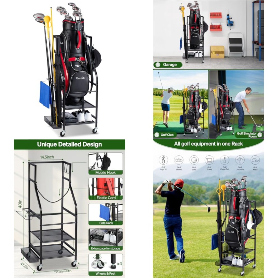 Golf Equipment Garage Storage - Golf Bags Storage Garage Organizer -